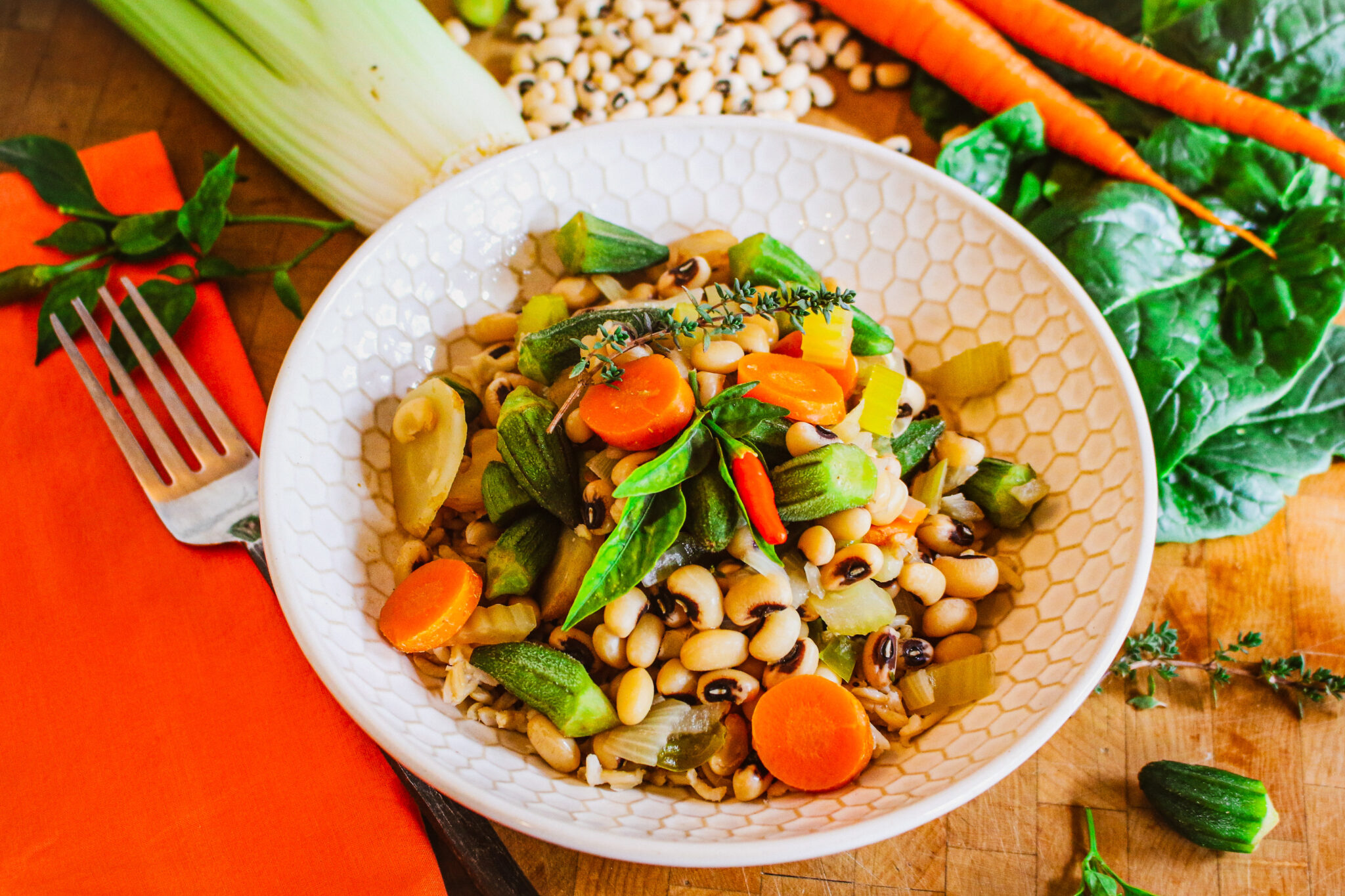 Vegan Hoppin’ John with Okra