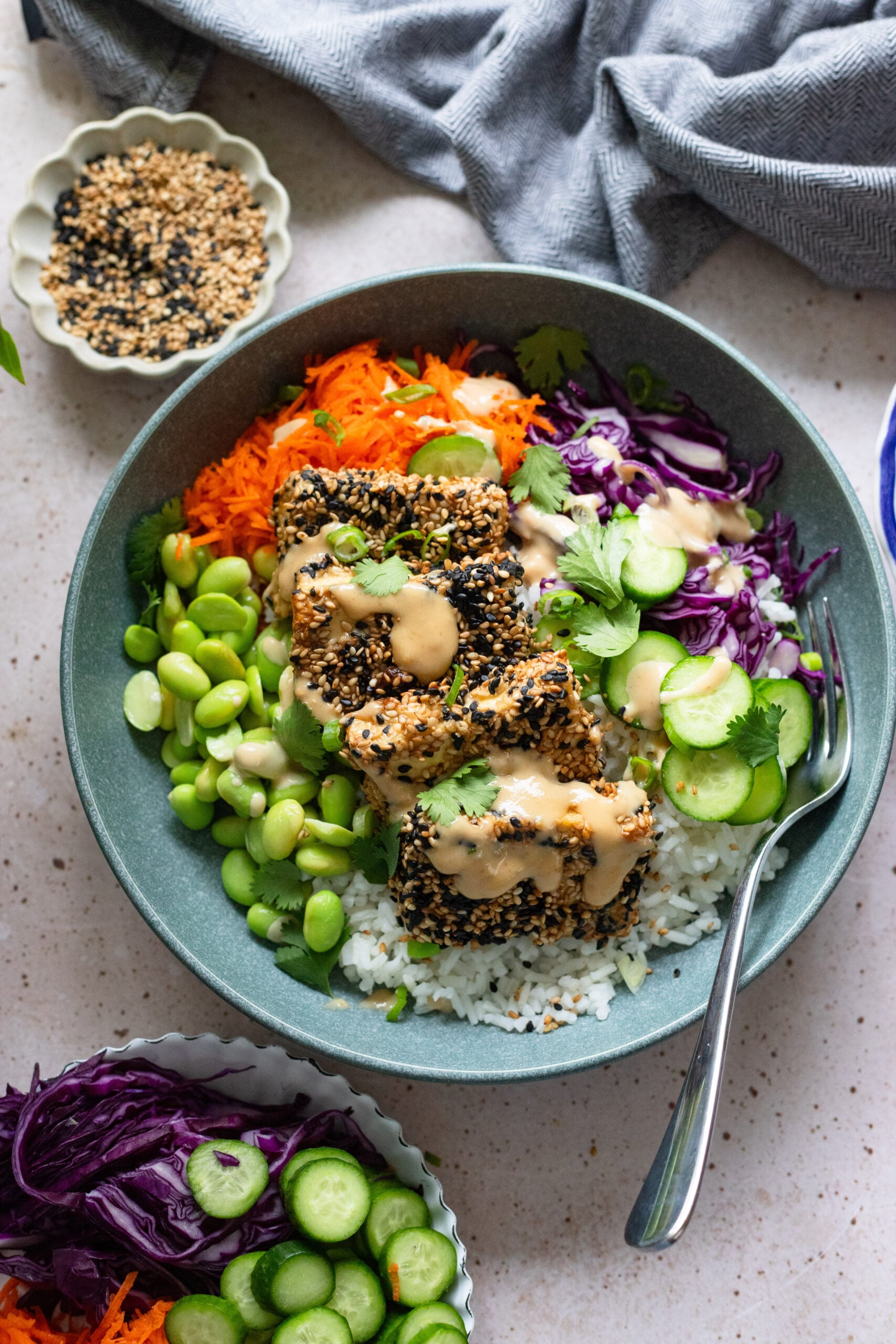 Sesame Crusted Tofu Bowl | Dietitian Debbie Dishes
