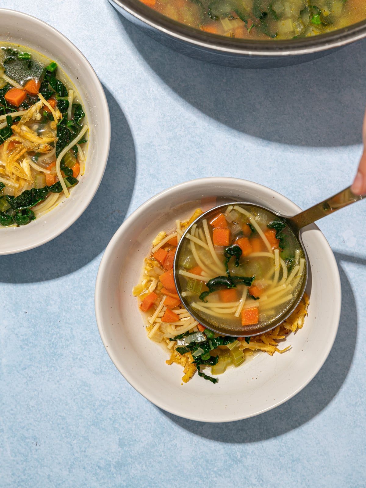 Vegan “Chicken” Noodle Soup with Grated Tofu