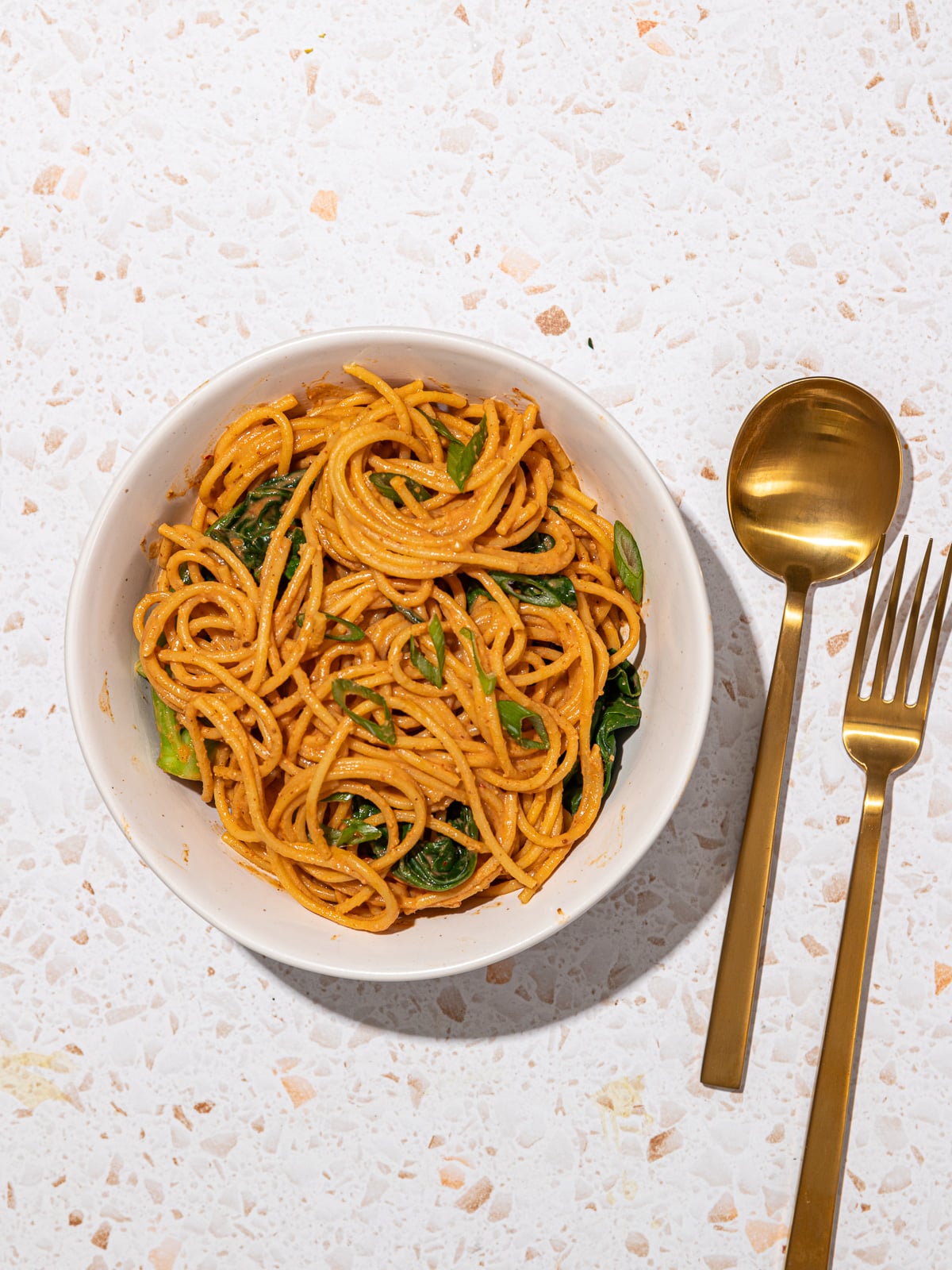 Quick + Easy Peanut Butter Noodles with Greens